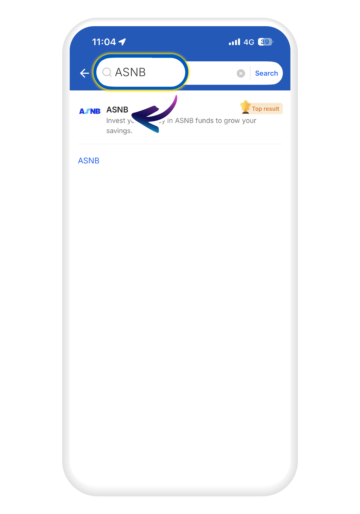 Search for "ASNB" in the search bar and click on the "ASNB" icon