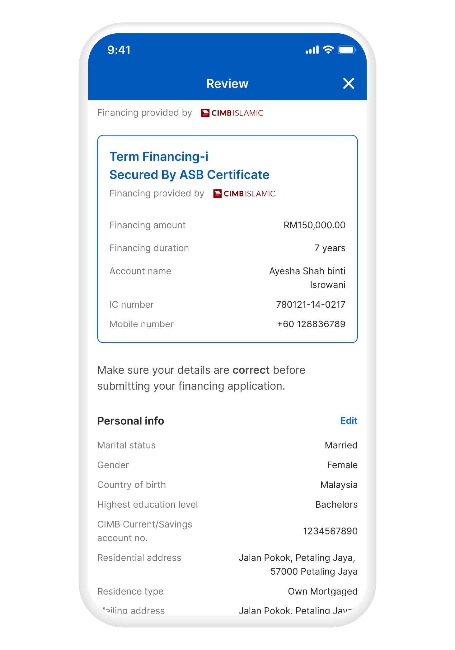 Review your offer and personal details
