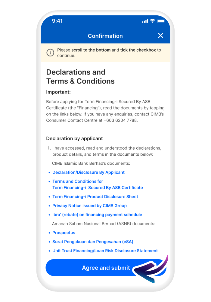 Review the terms and tap on "Agree and submit" to complete