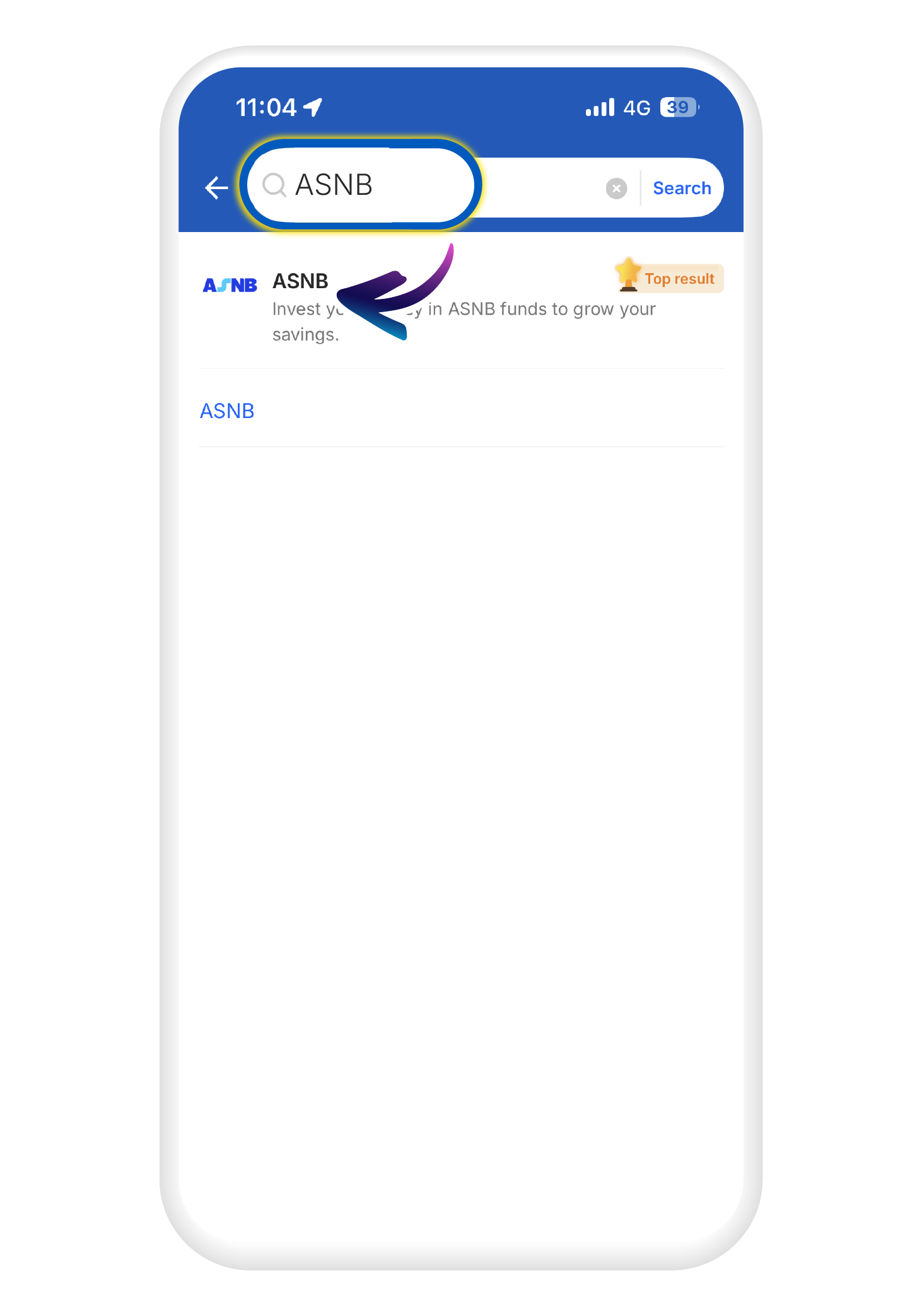 Search for "ASNB" in the search bar and click on the "ASNB" icon