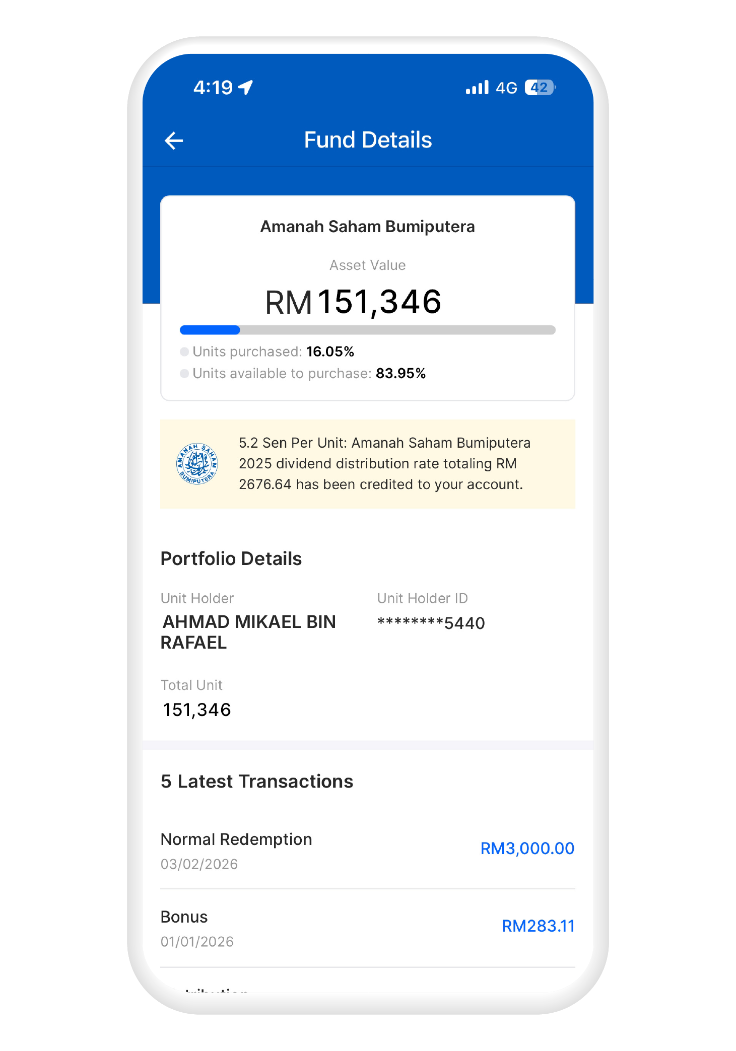 You can also tap your funds to reveal more fund details, such as funds for yourself or your dependents