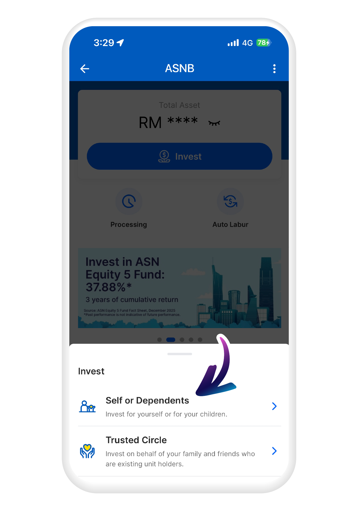 Select "Self or dependents" or "Trusted Circle" accounts