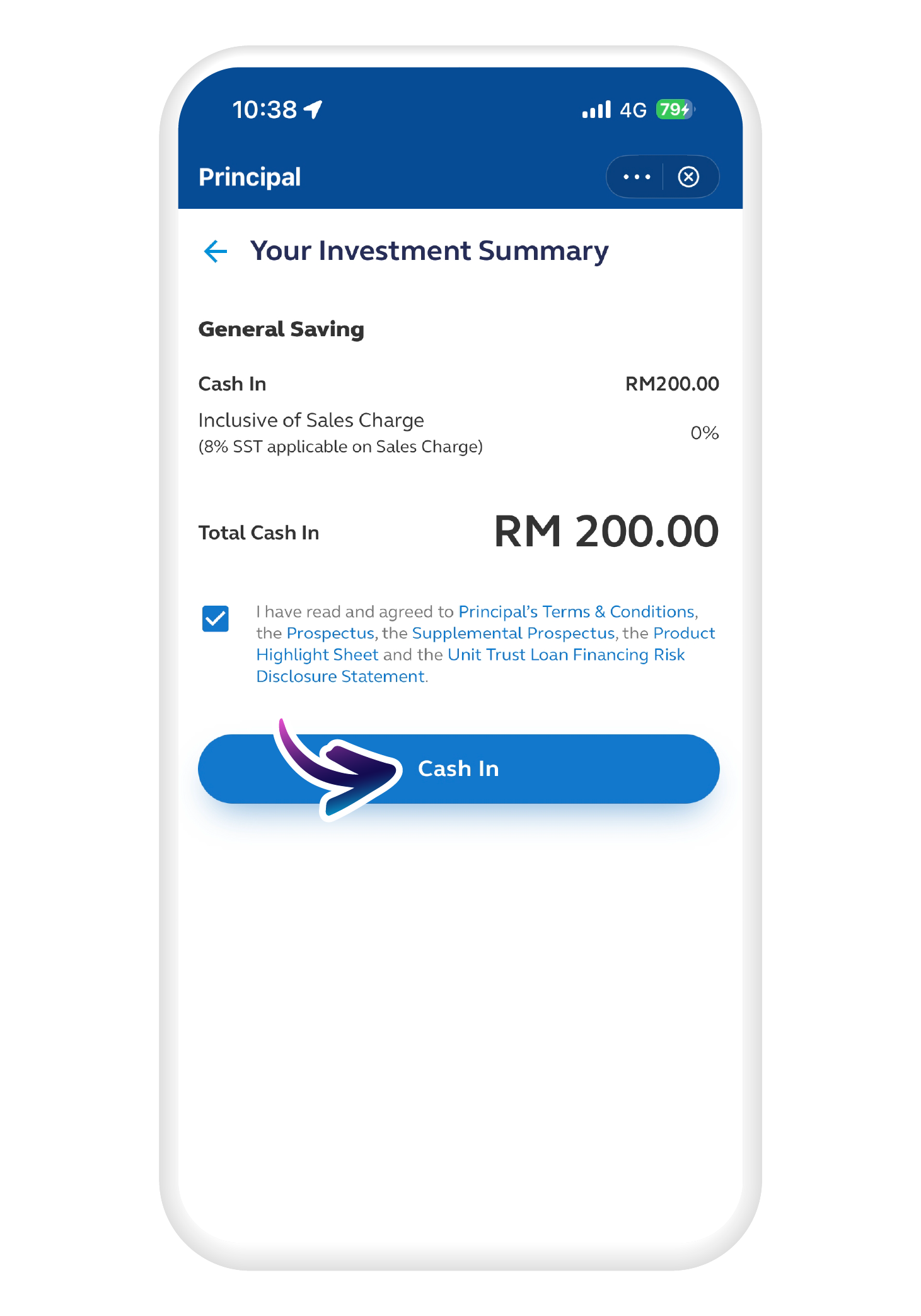 Tap "Cash In" to confirm and start saving​​