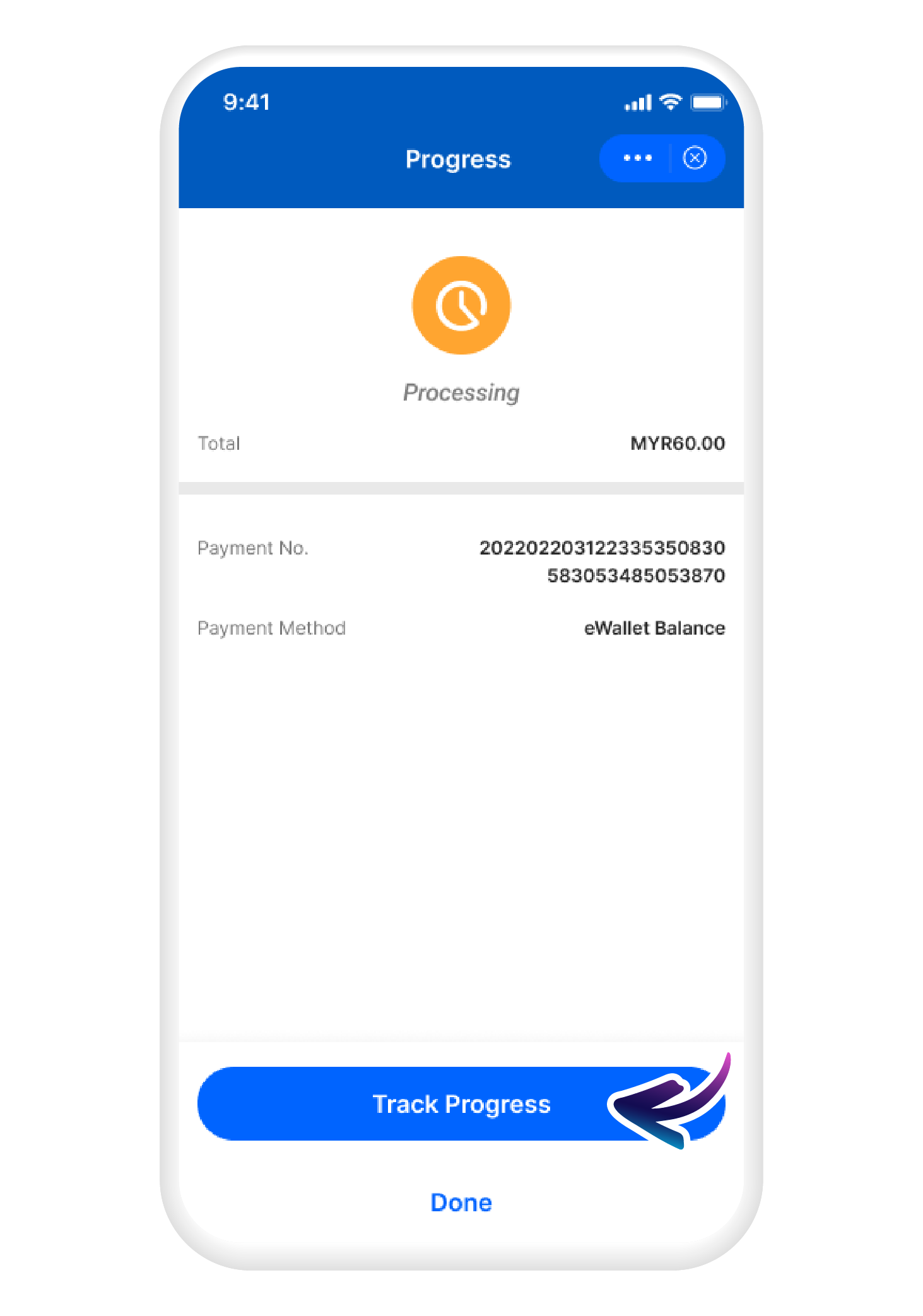 You can check on the progress of your transfer by tapping the "Track Progress" button