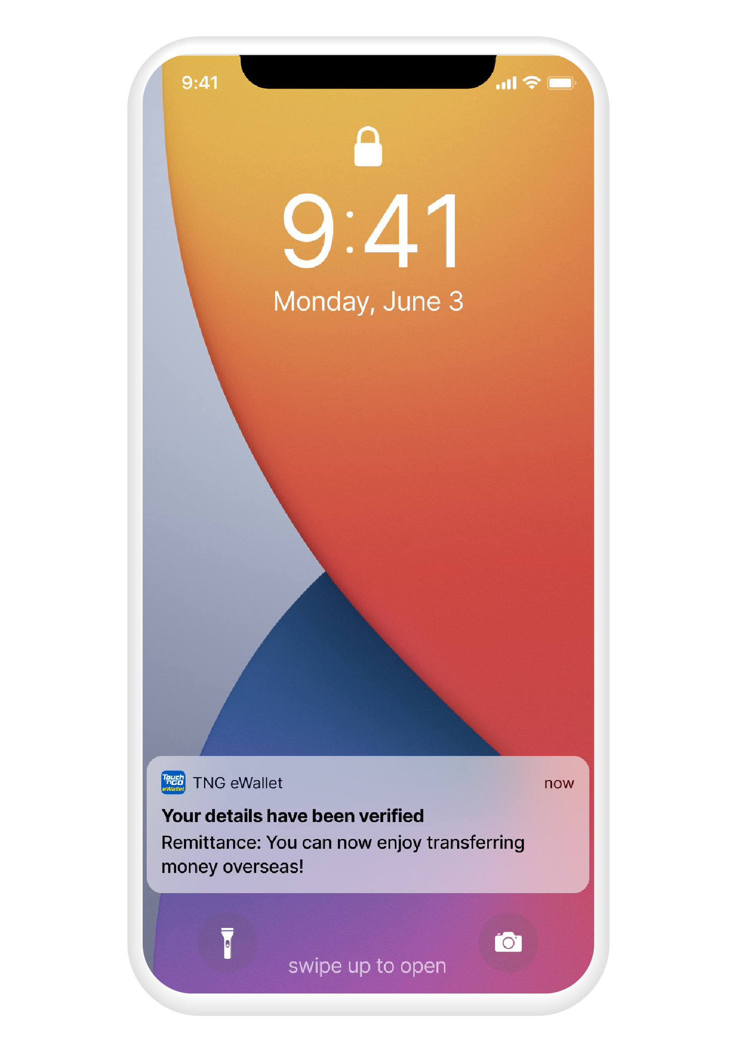 Once your details have been verified, you will receive this notification on your phone.