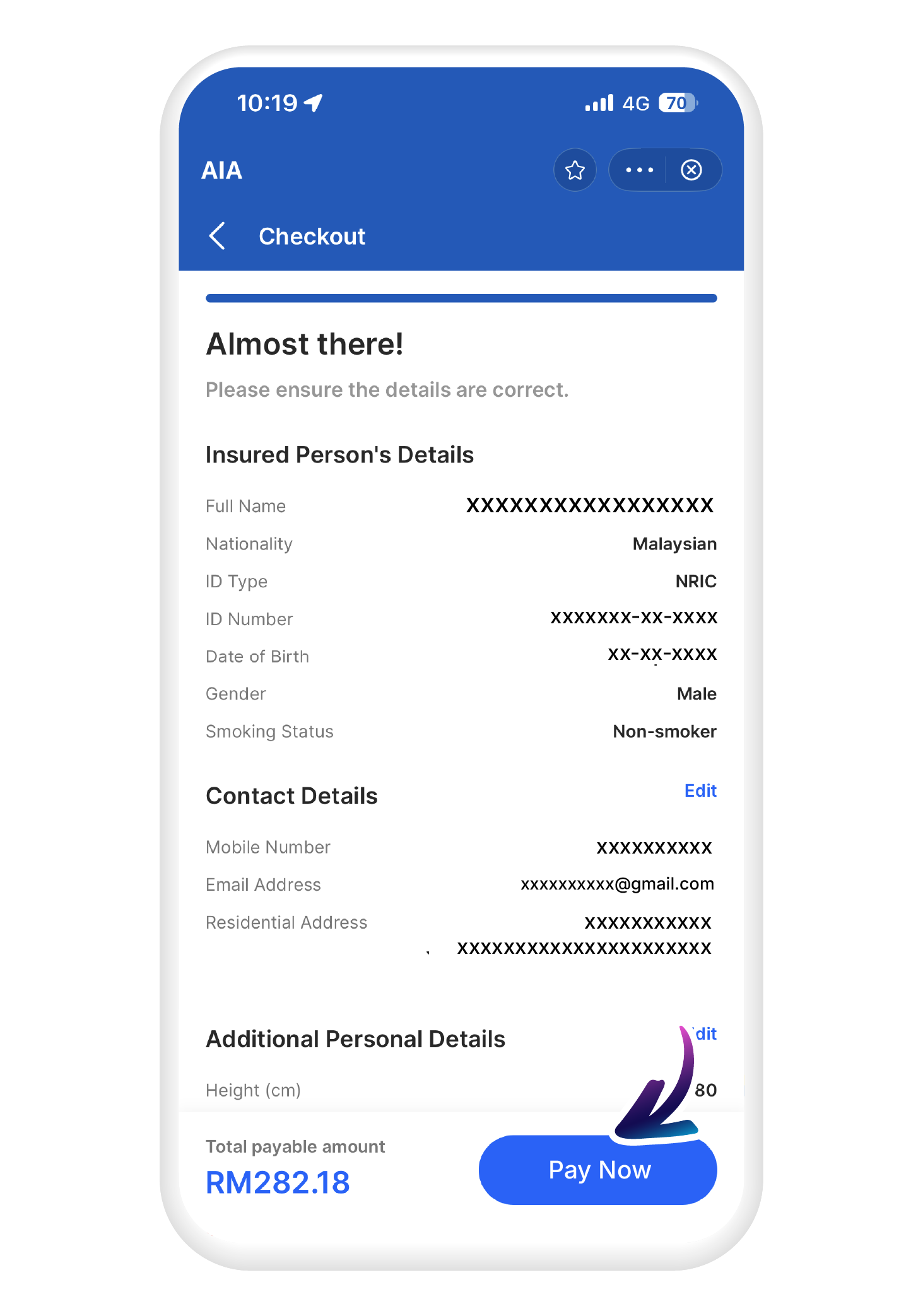 Check your details and tap "Proceed to Payment" when you are ready