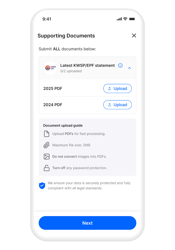 Upload your income document and submit your loan application