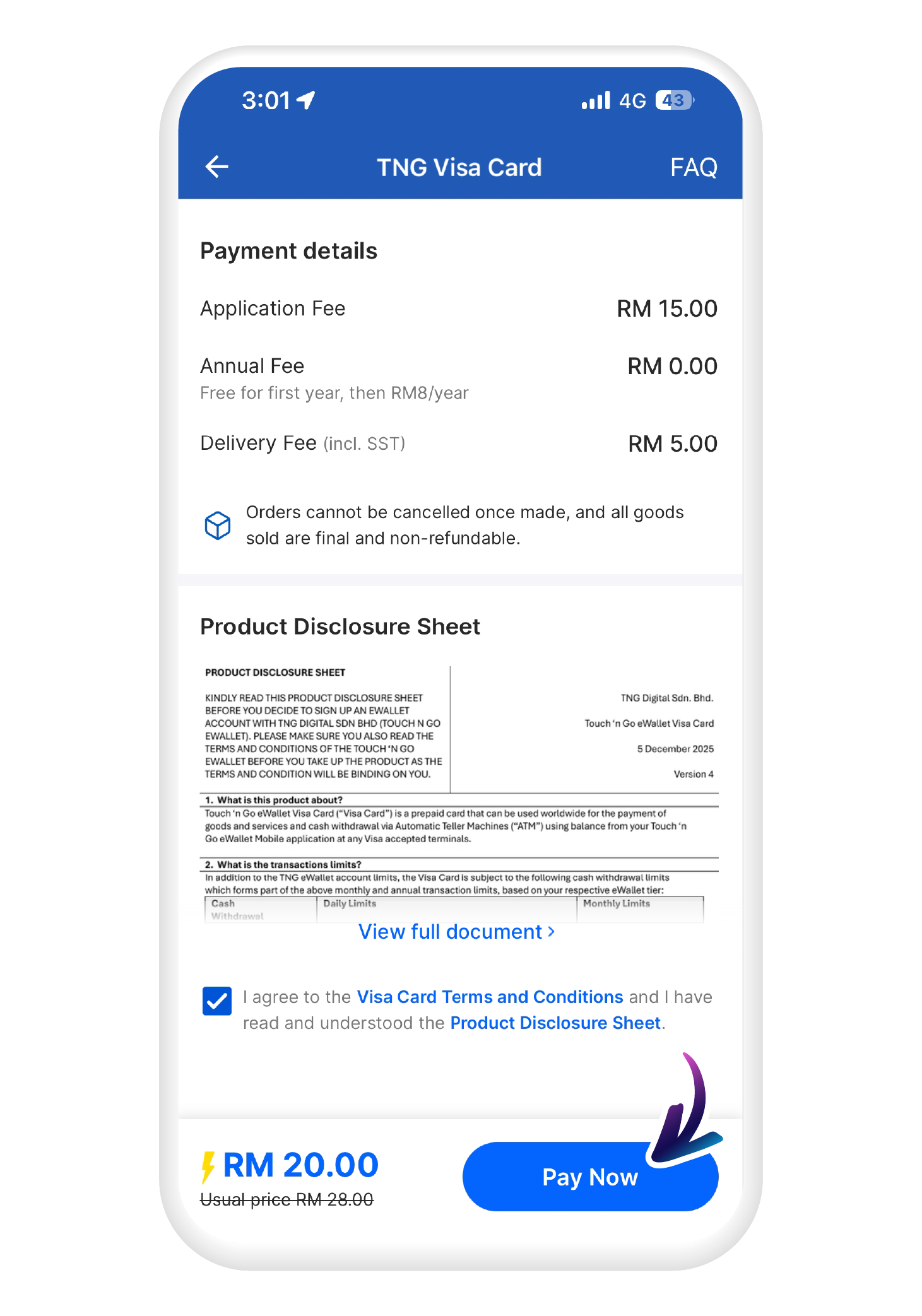 Enter your preferred name, confirm delivery address and tap "Pay Now" when ready