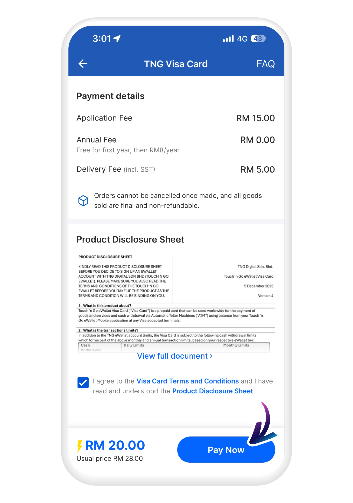 Enter your preferred name, confirm delivery address and tap "Pay Now" when ready
