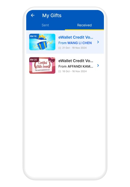 Receive gift code from your family or friend