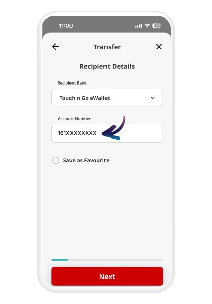 Paste the TNG eWallet account no.