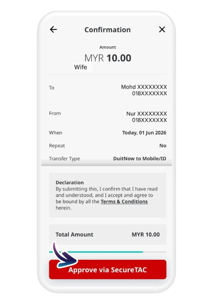 Confirm details and tap "Approve via SecureTAC"