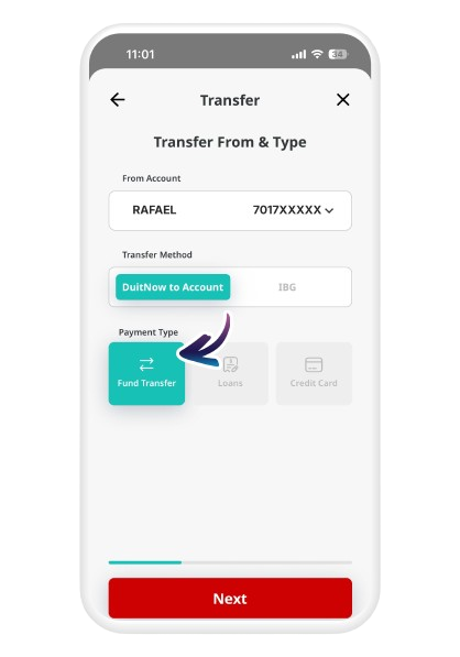 Tap on "Fund Transfer"