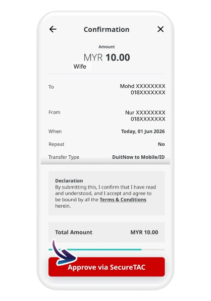 Confirm details and tap on "SecureTAC"