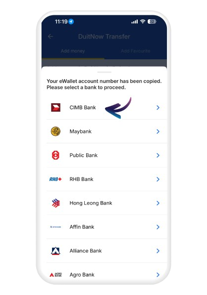 Then on "Select your bank"