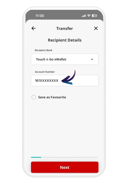 Input your TNG eWallet account number