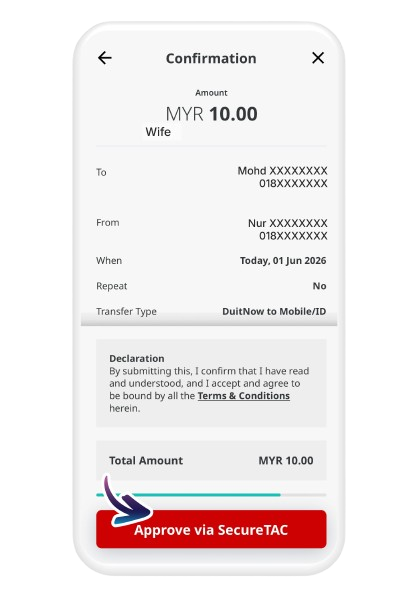 Confirm details and tap "Approve via SecureTAC"