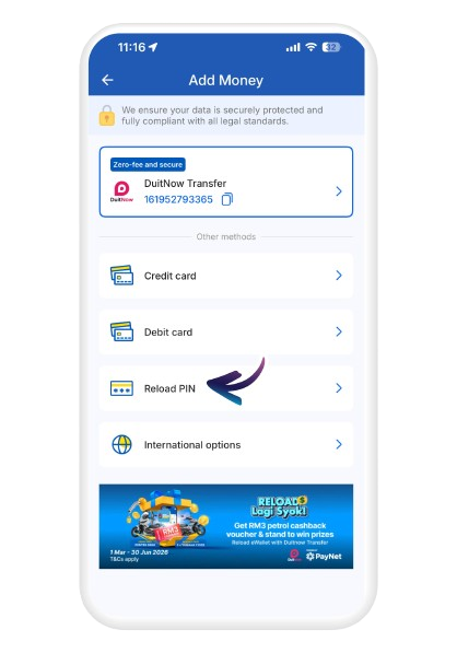 Tap on "Reload PIN"