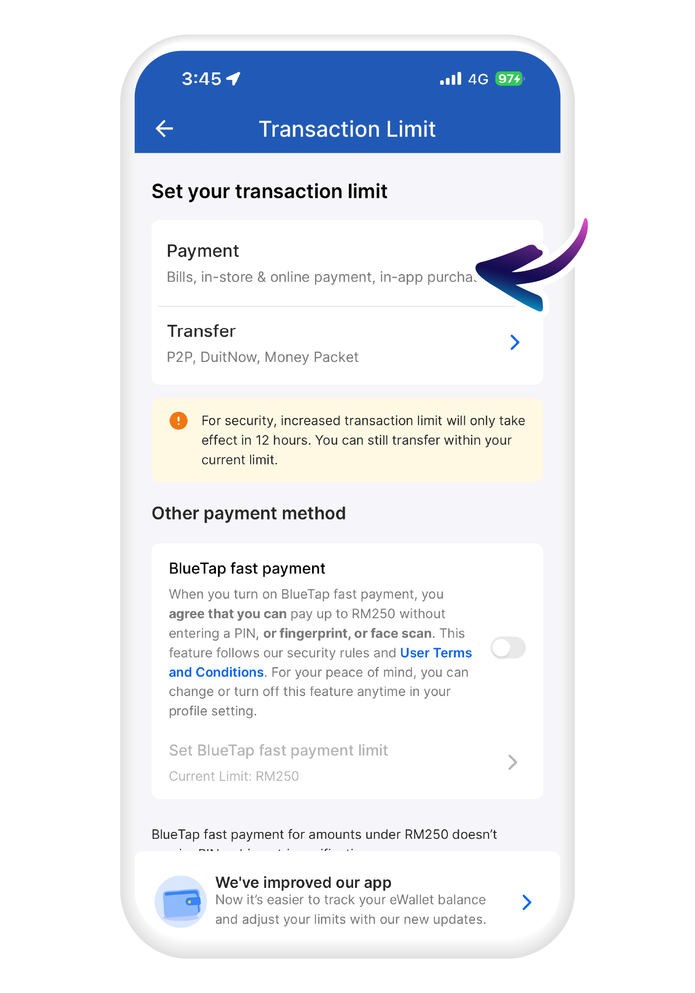 Set daily payment limit