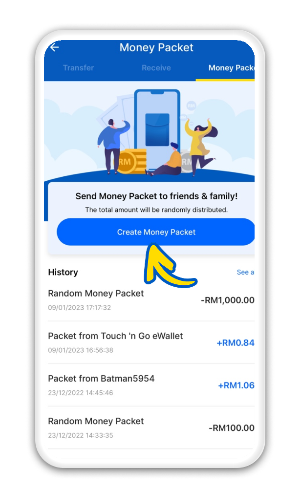 Tap on “Create a Money Packet”