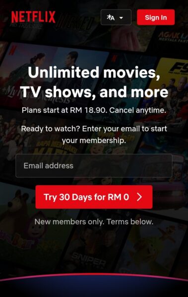 Netflix Existing User Step 1