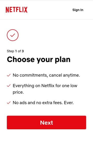 Netflix New User Step 1