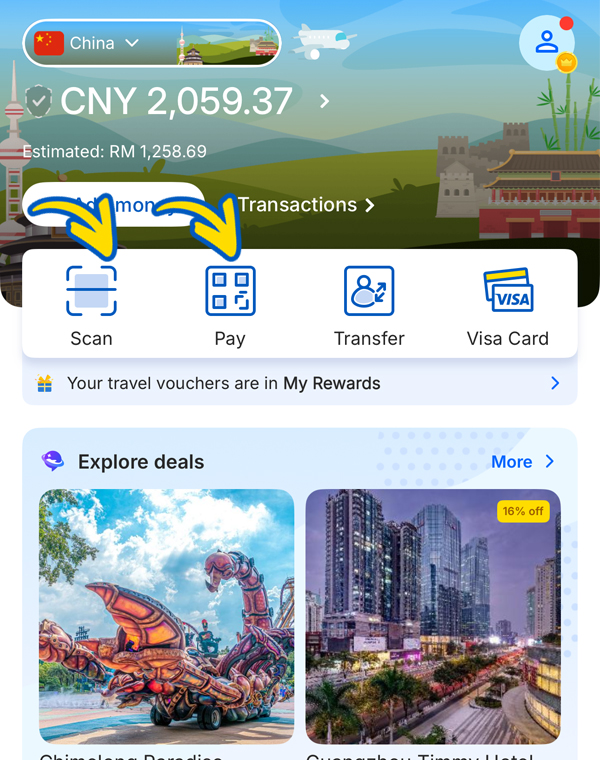 Step 3: tap Scan or Pay overseas