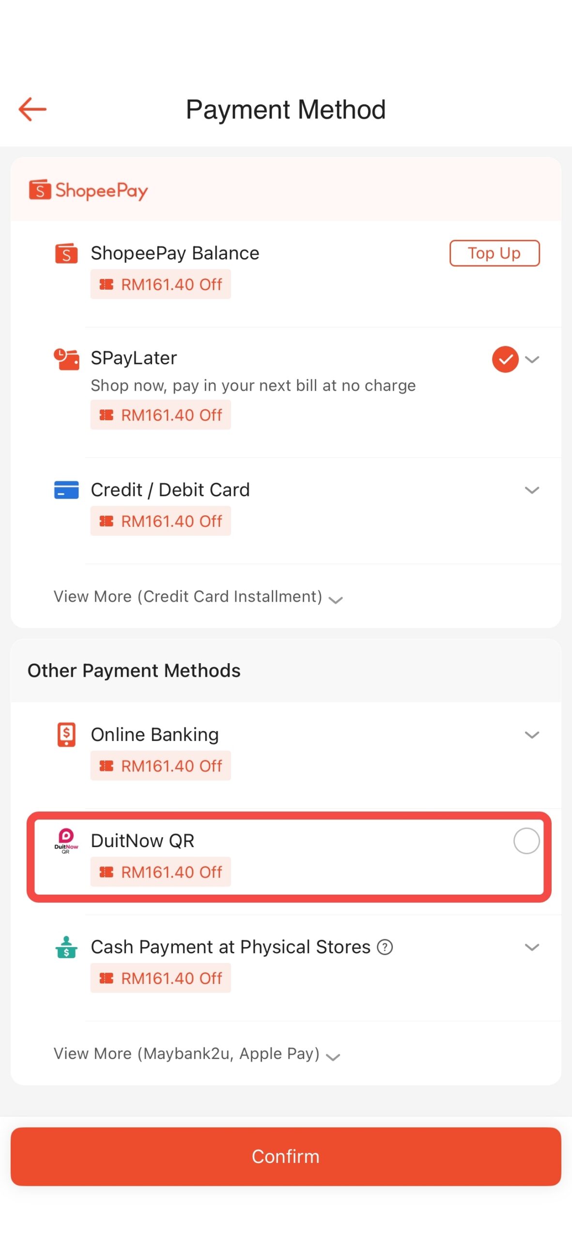 Select DuitNow QR under Other Payment Methods