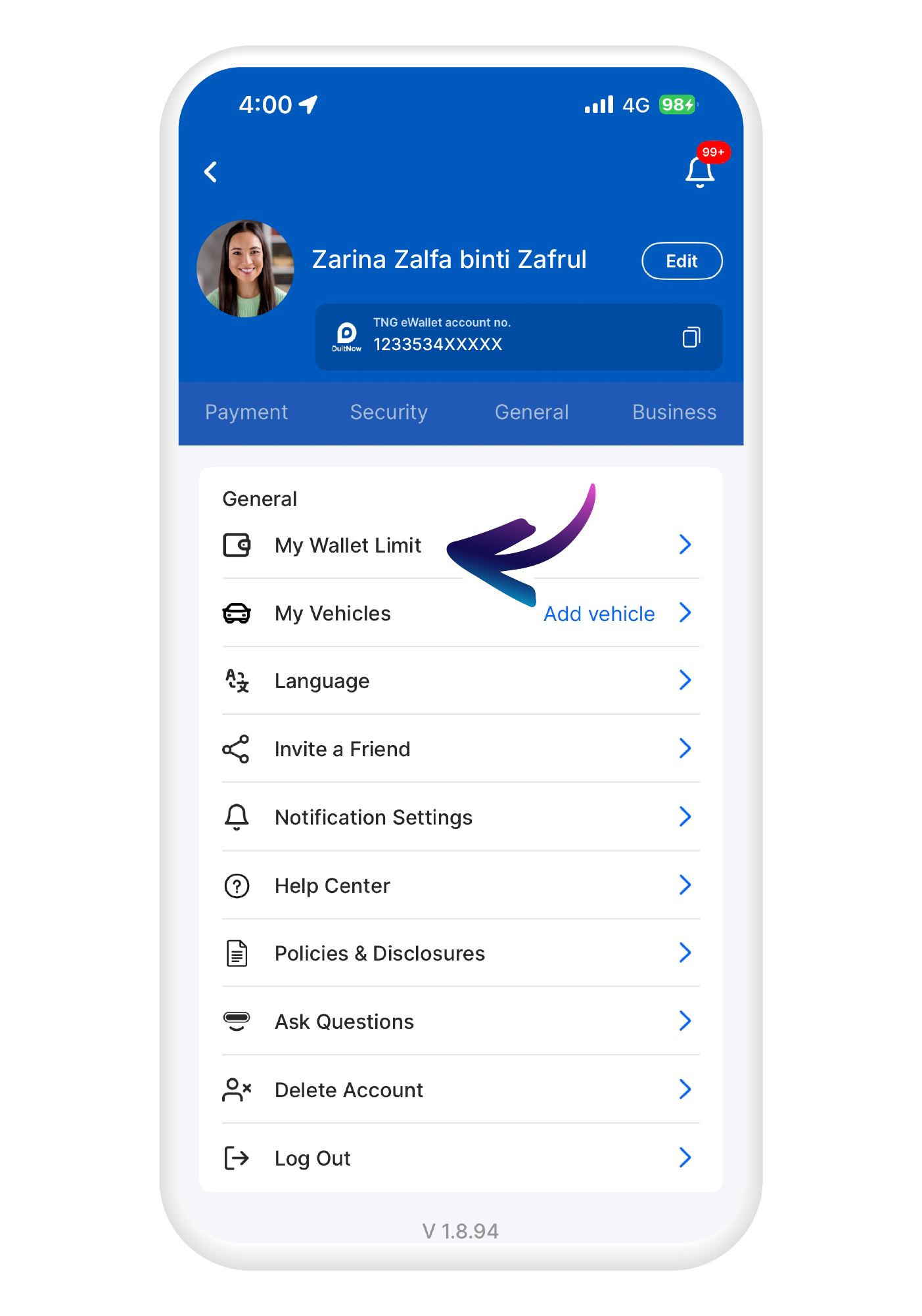 Go to your profile settings