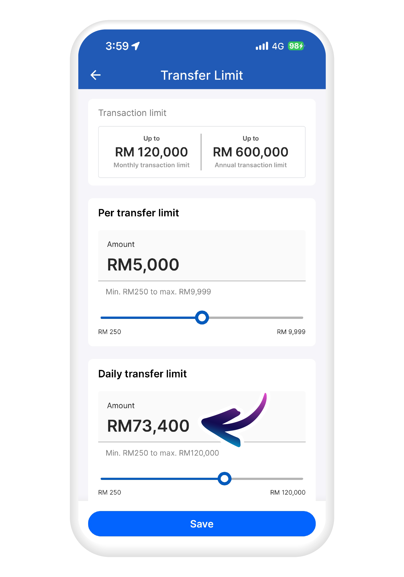 Set daily transfer limit