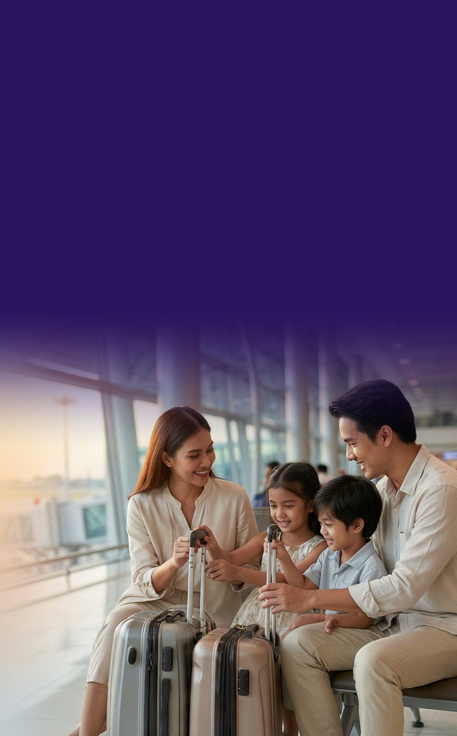 Family travelling together with their luggage
