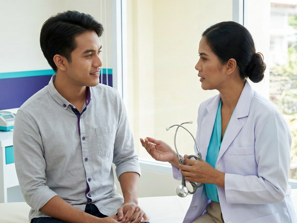 Traveller receiving medical assistance at a clinic