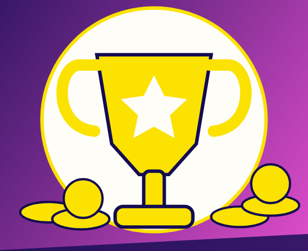 Trophy and gold coins