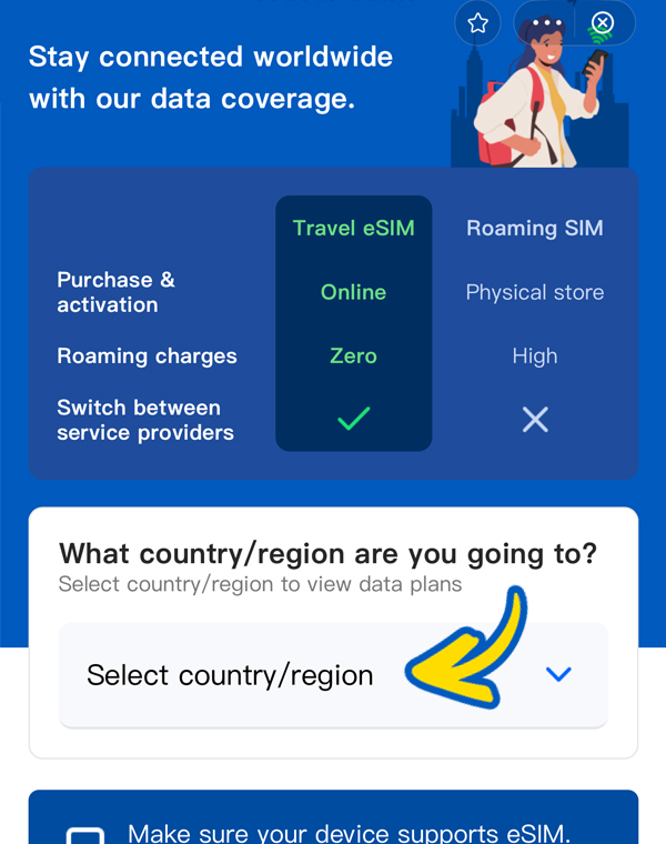 Step 2: select your destination country