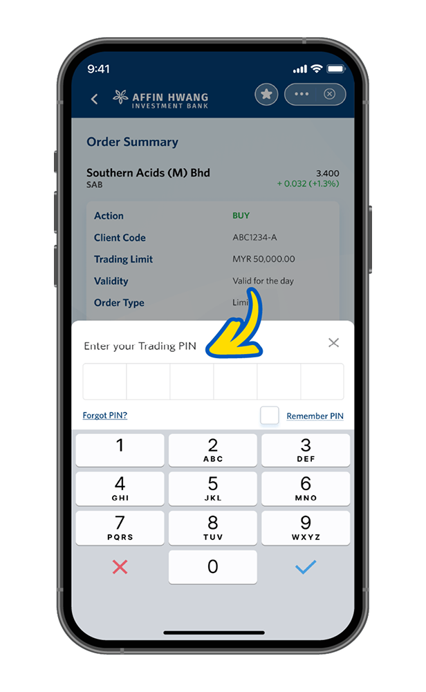 Enter your trading PIN