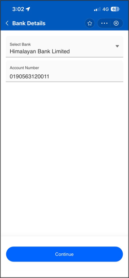 Bank Details — select the fund's bank and paste the account number