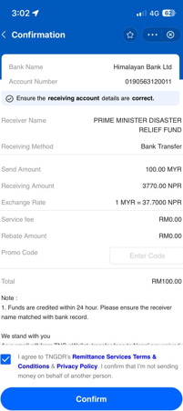 Confirmation — total with RM0 service fee