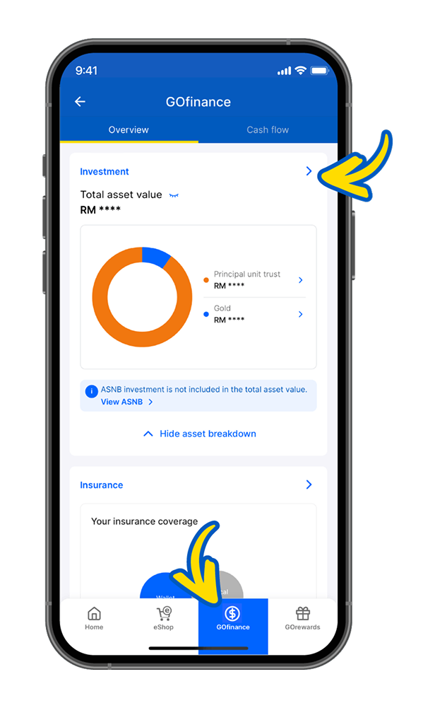 Tap on Investment within the GOfinance hub