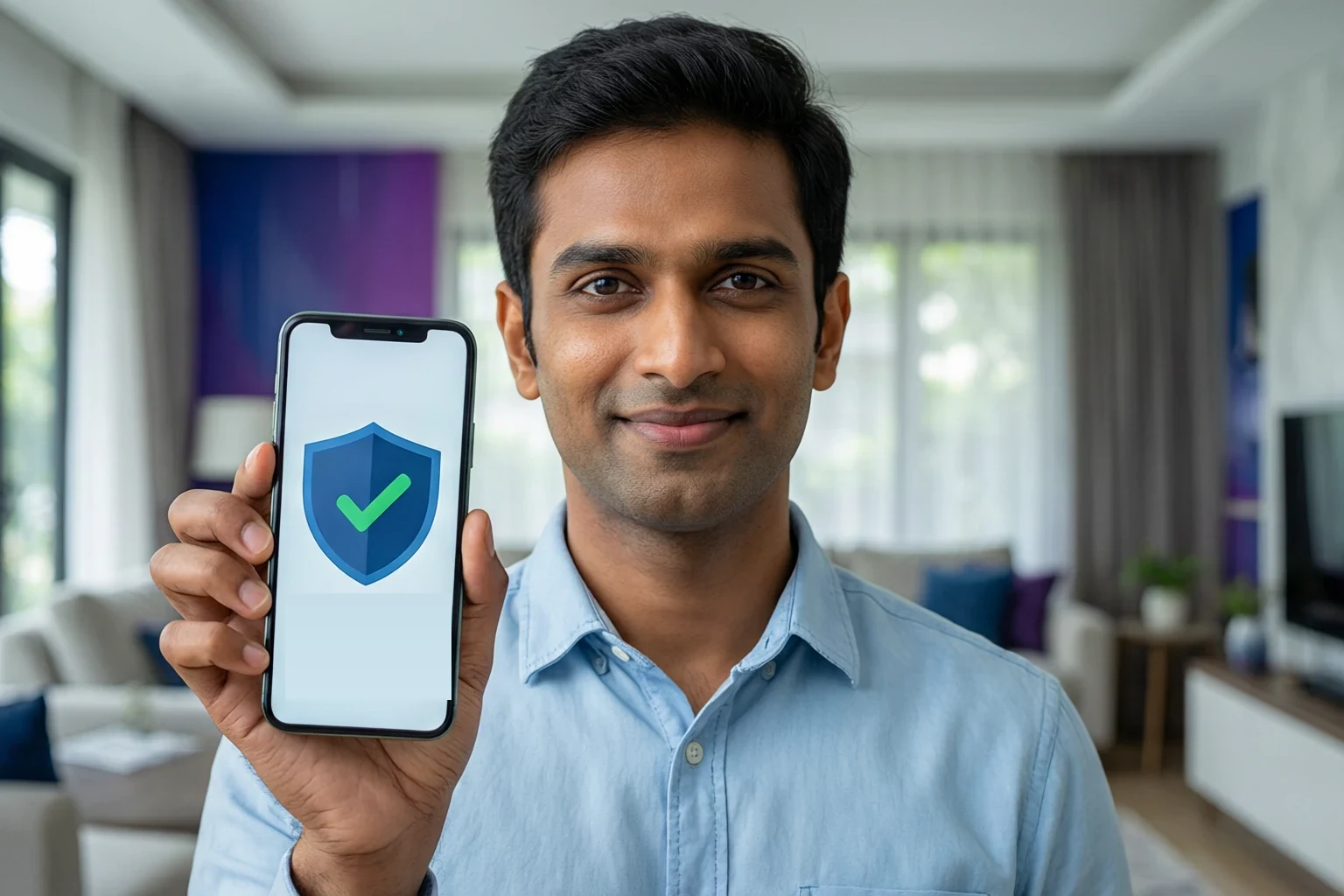 A sender showing a secure transfer symbol on his phone