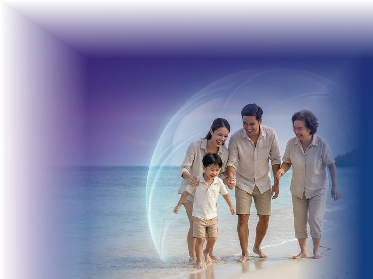 Family enjoying a protected beach holiday