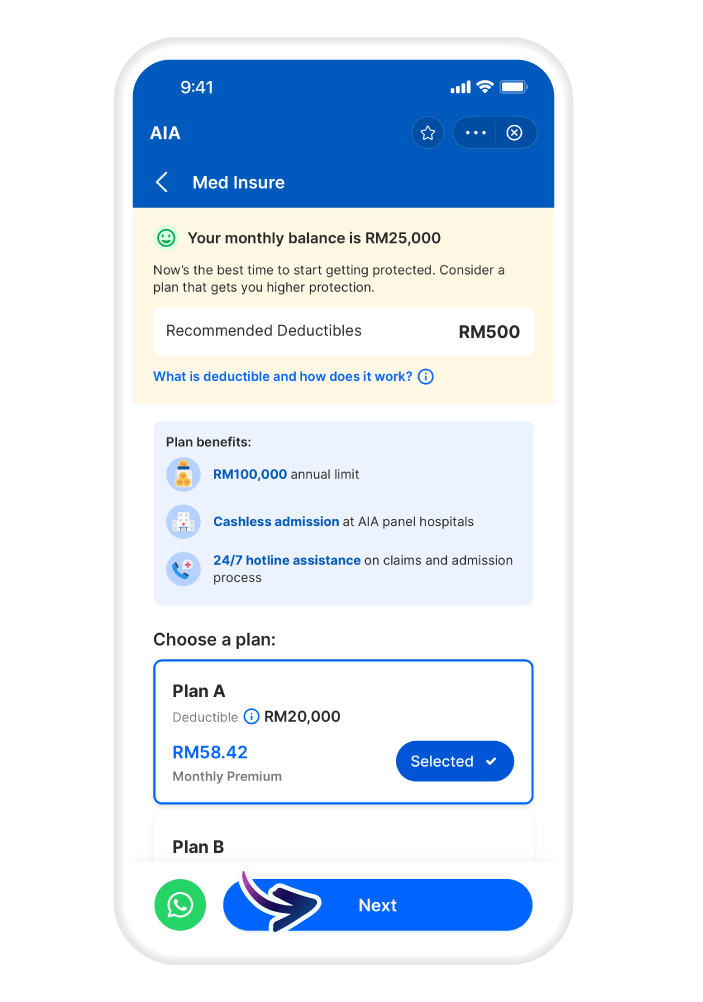 Choose a plan then tap "Next" to select payment mode​