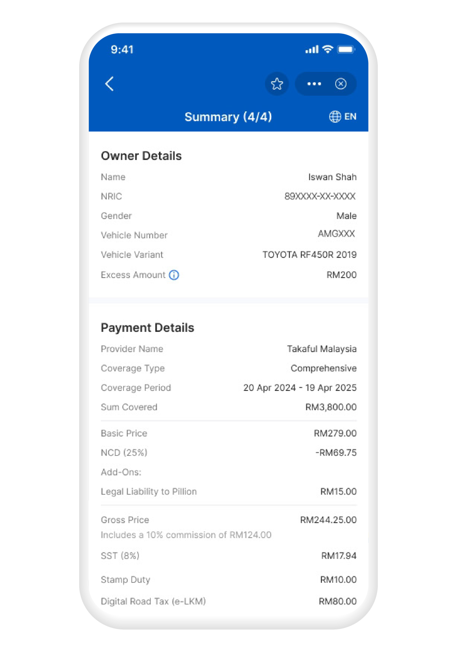 Review the details and tap "Pay Now" to complete