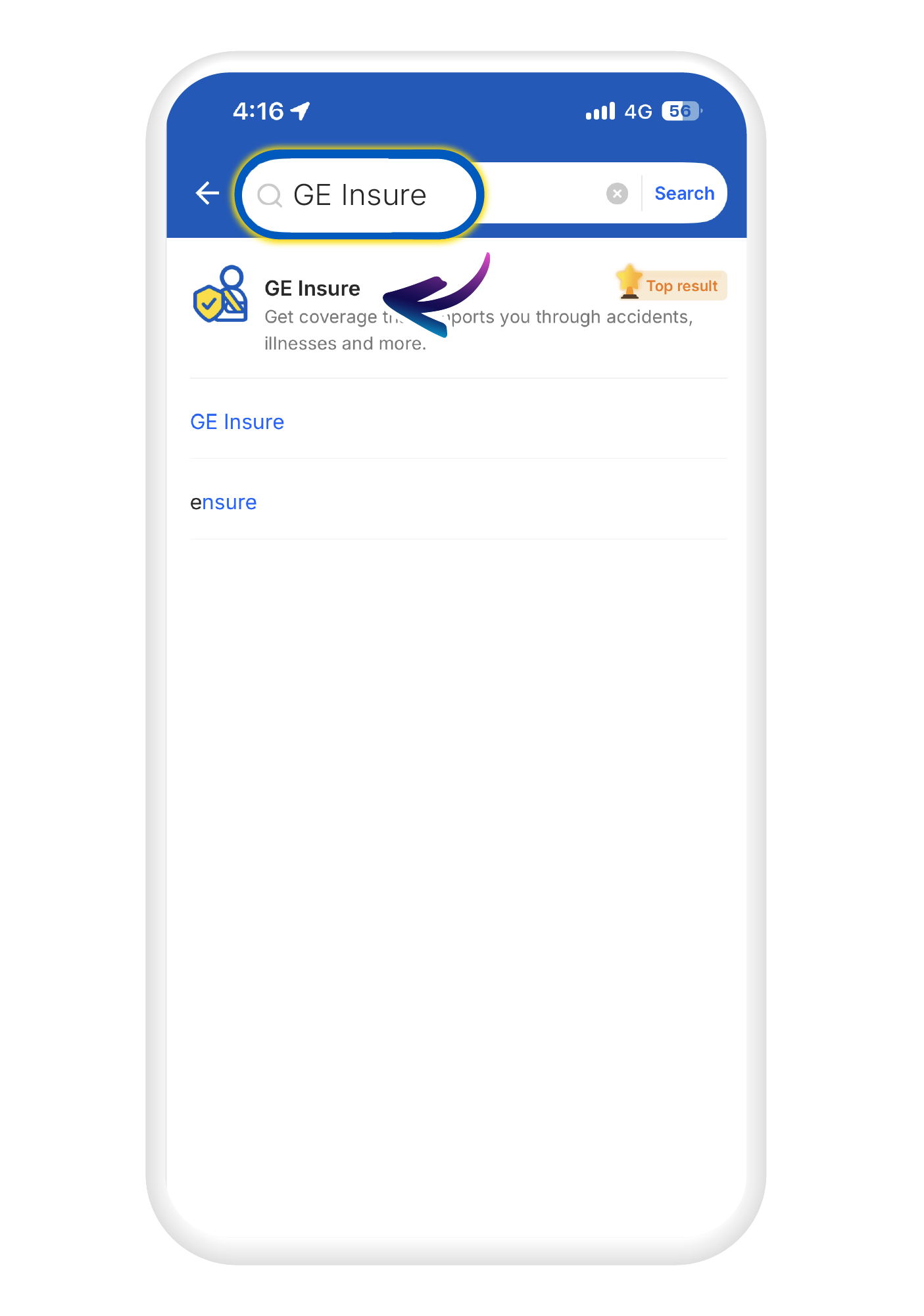 Cari "GE Insure" di TNG eWallet dan tekan "GE Insure"​