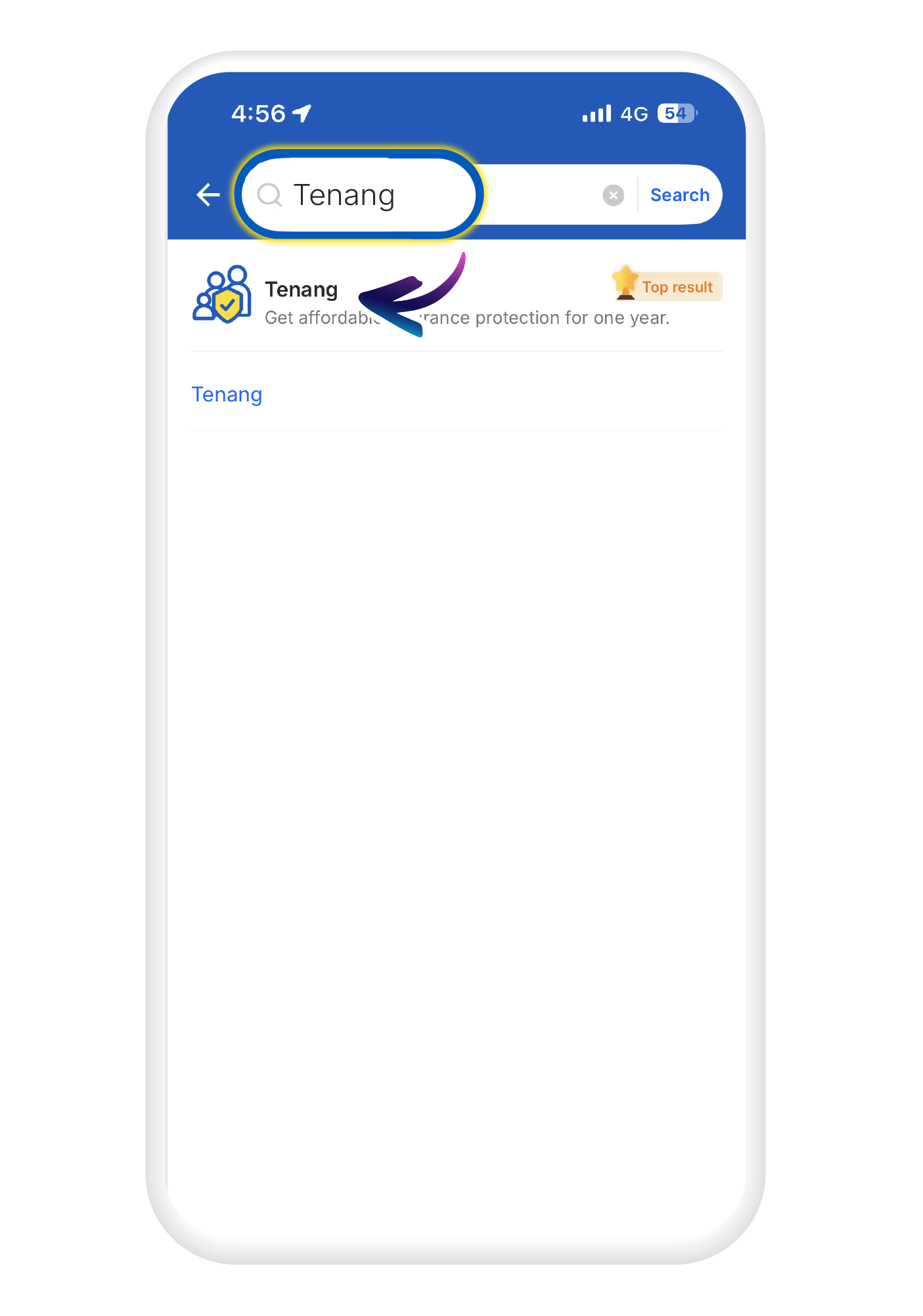 Cari "Tenang" di TNG eWallet and tekan "Tenang”"