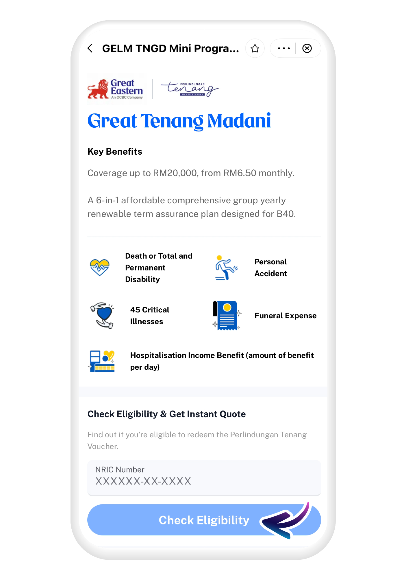 Masukkan nombor IC anda untuk semak kelayakan mendapatkan sebutan harga​