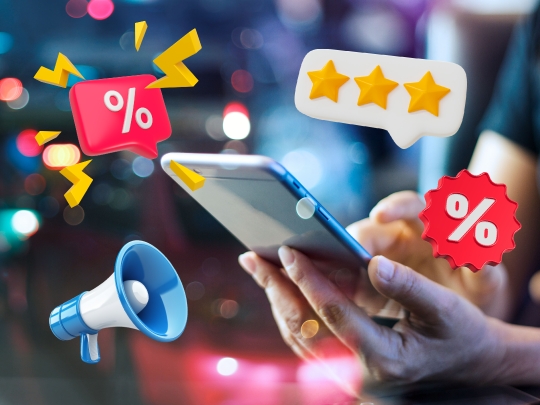 Tapping phone with promiton, discount, alert